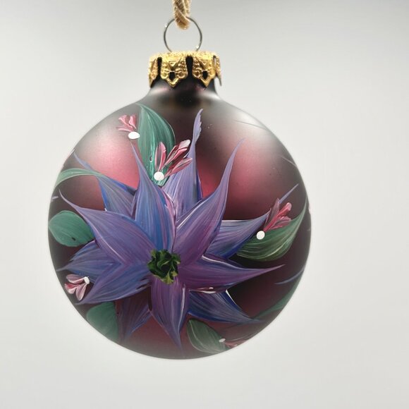 Hand-Painted Glass Christmas Ornament With Colorful Floral Design & Gold-Toned C - Picture 4 of 6